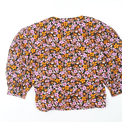 Faith Womens Multicoloured Floral Cotton Wrap Blouse Size 14 V-Neck