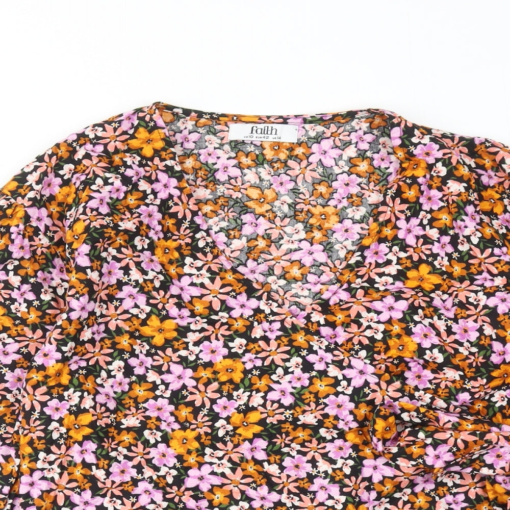 Faith Womens Multicoloured Floral Cotton Wrap Blouse Size 14 V-Neck