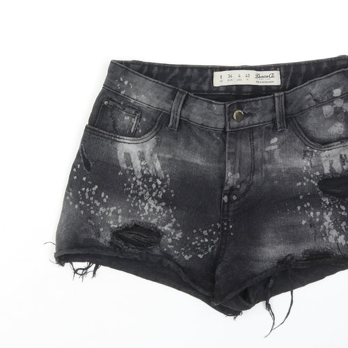 Denim & Co. Womens Black Cotton Boyfriend Shorts Size 8 L3 in Regular Zip - Paint Splatter Raw Hems