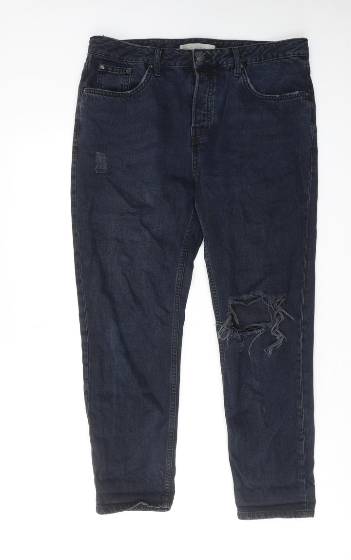 Topshop Womens Blue Cotton Tapered Jeans Size 30 in L30 in Regular Zip