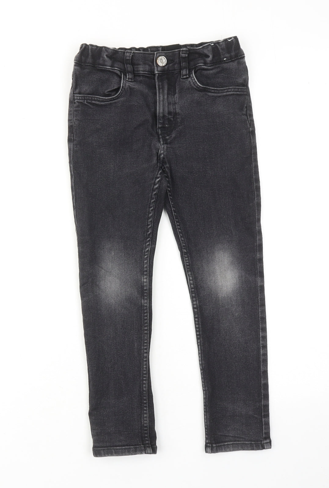 H&M Boys Black Cotton Skinny Jeans Size 5-6 Years Regular Zip