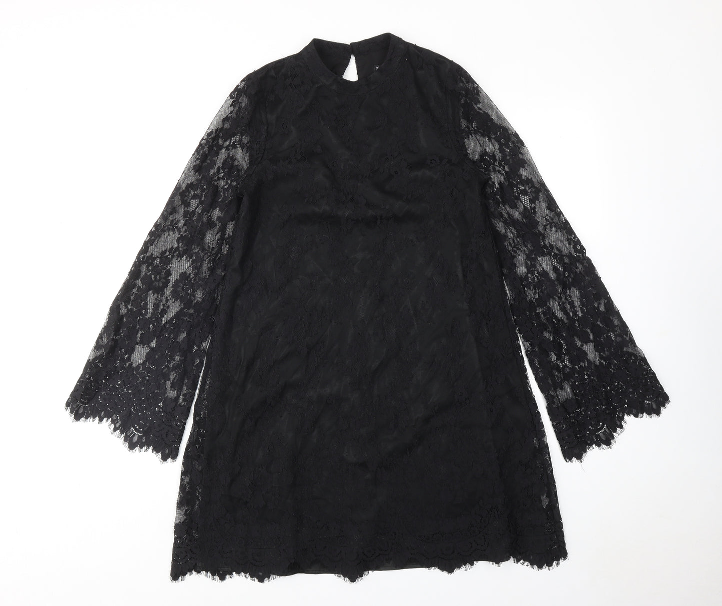 Miss Selfridge Womens Black Polyamide A-Line Size 10 Mock Neck Button