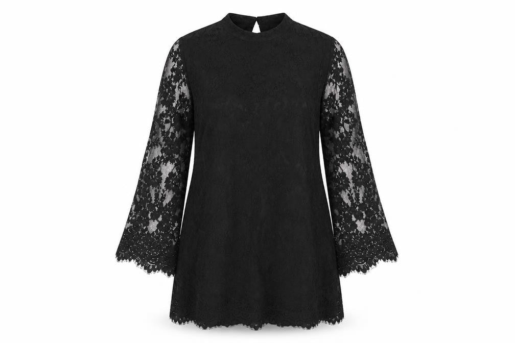 Front view of Miss Selfridge women’s black polyamide a-line, size UK 10, mock neck button