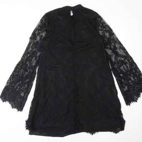 Miss Selfridge Womens Black Polyamide A-Line Size 10 Mock Neck Button
