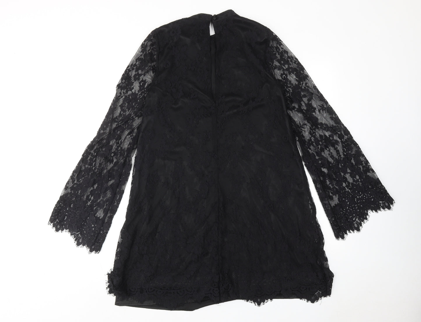 Miss Selfridge Womens Black Polyamide A-Line Size 10 Mock Neck Button
