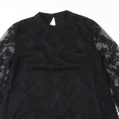 Miss Selfridge Womens Black Polyamide A-Line Size 10 Mock Neck Button