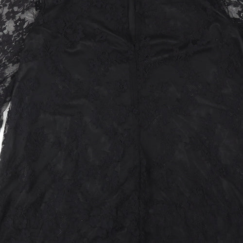 Miss Selfridge Womens Black Polyamide A-Line Size 10 Mock Neck Button