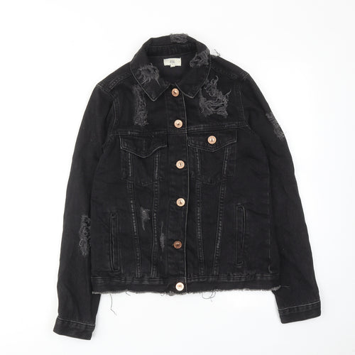 River Island Womens Black Jacket Size 6 Button - Distressed