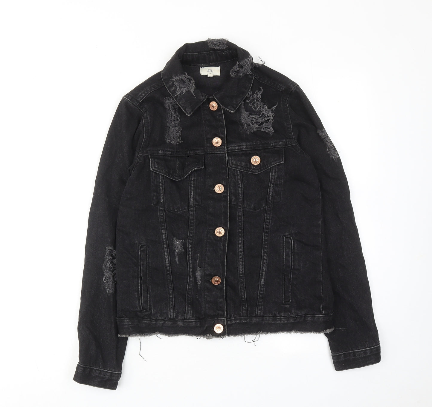 River Island Womens Black Jacket Size 6 Button - Distressed