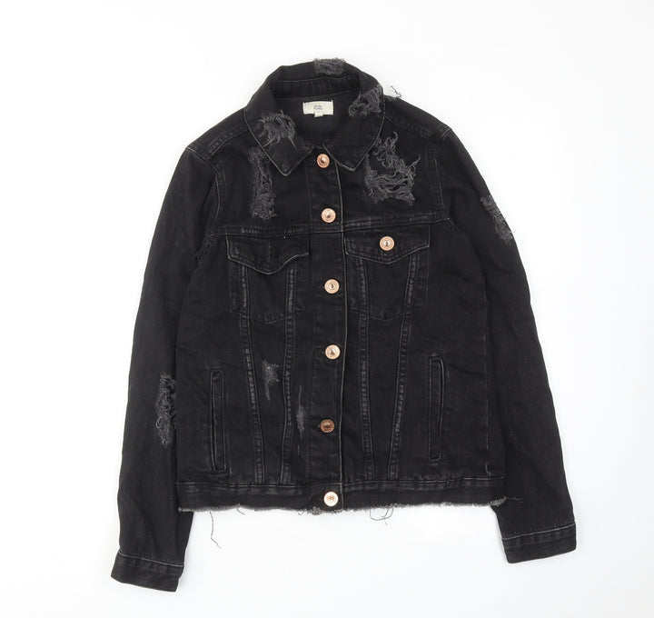 River Island Womens Black Jacket Size 6 Button - Distressed