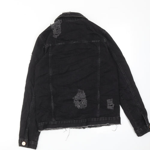 River Island Womens Black Jacket Size 6 Button - Distressed