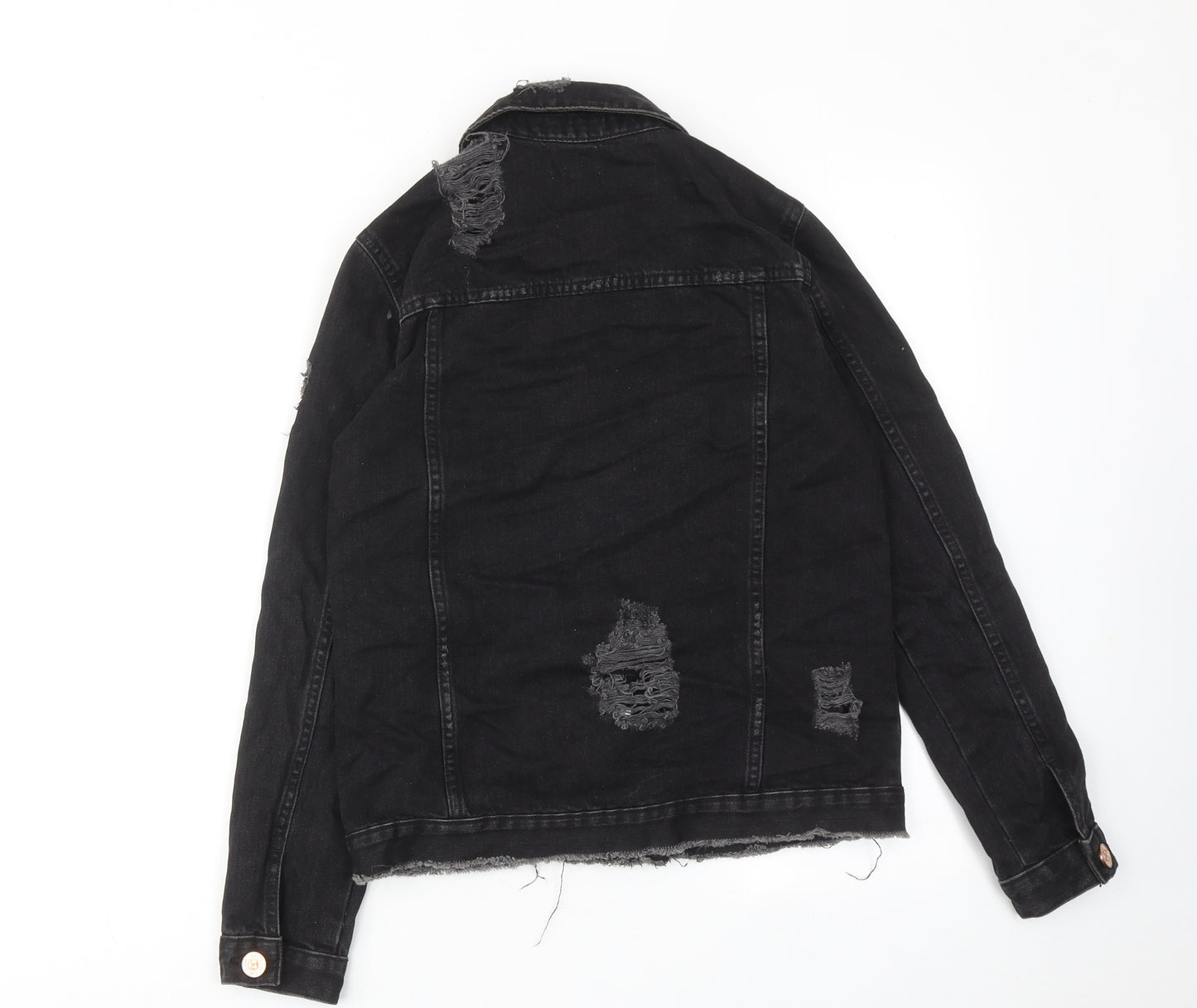 River Island Womens Black Jacket Size 6 Button - Distressed