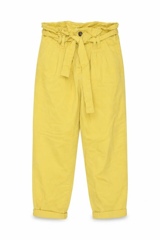 Denim & Co. Womens Yellow Cotton Tapered Jeans Size 6 L25 in Regular Zip - Paperbag Waist