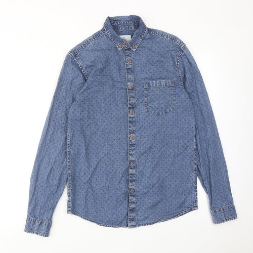 Cedar Wood State Mens Blue Polka Dot Cotton Button-Up Size S Collared Button