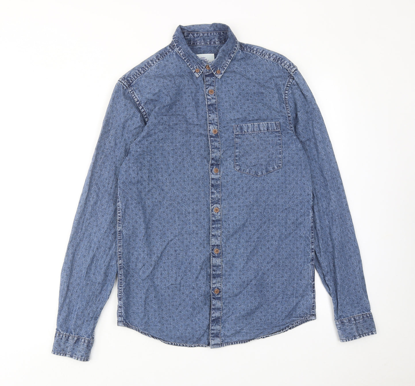 Cedar Wood State Mens Blue Polka Dot Cotton Button-Up Size S Collared Button