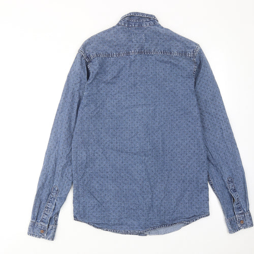 Cedar Wood State Mens Blue Polka Dot Cotton Button-Up Size S Collared Button
