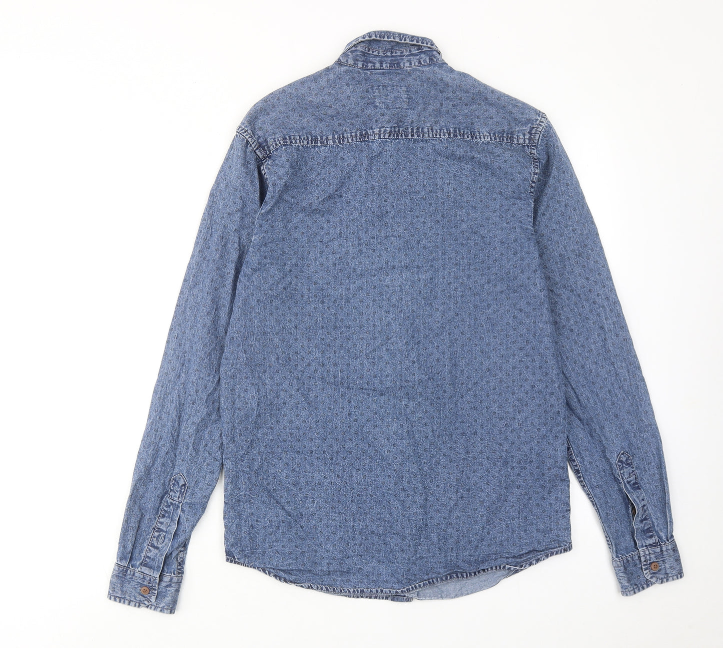Cedar Wood State Mens Blue Polka Dot Cotton Button-Up Size S Collared Button