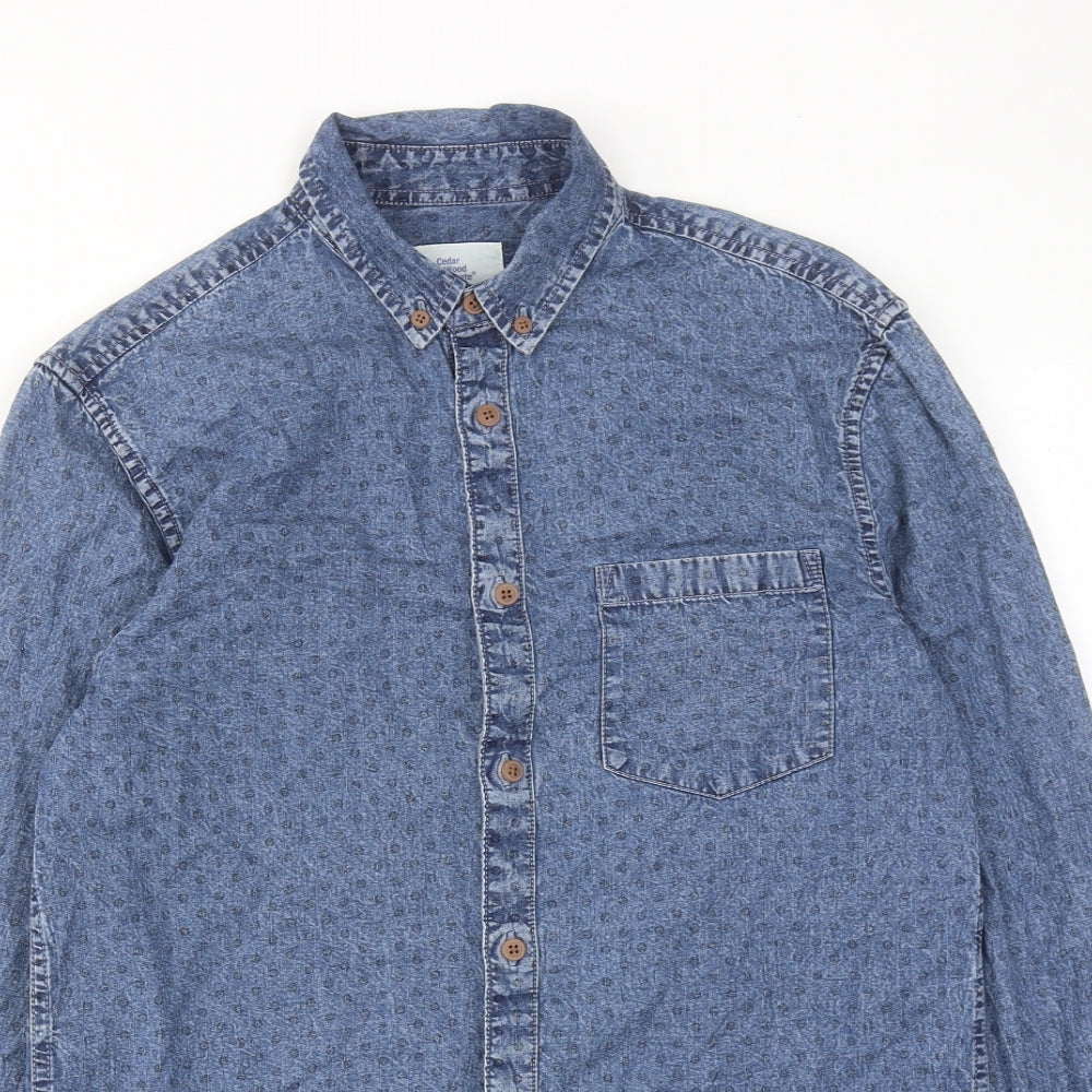 Cedar Wood State Mens Blue Polka Dot Cotton Button-Up Size S Collared Button