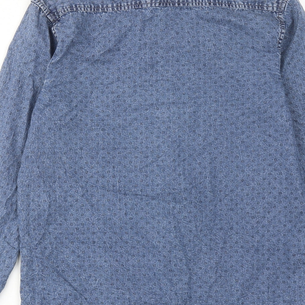Cedar Wood State Mens Blue Polka Dot Cotton Button-Up Size S Collared Button
