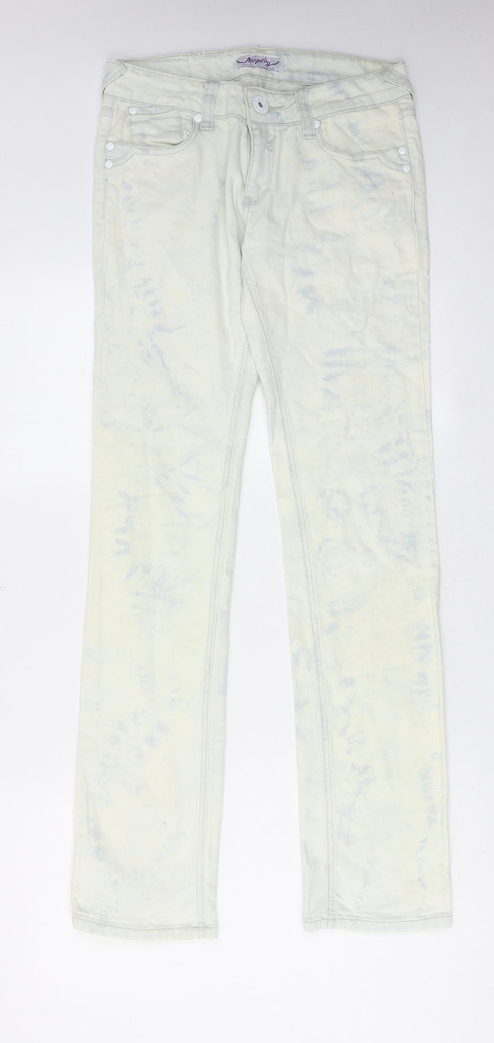 Newplay Womens Blue Cotton Straight Jeans Size M L32 in Regular Zip - Tie Dye Effect