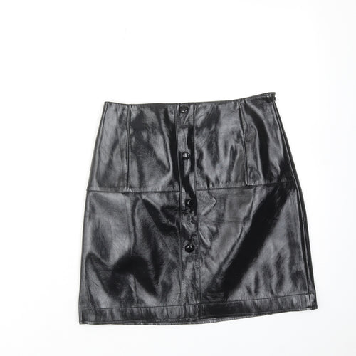 River Island Womens Black Polyurethane A-Line Skirt Size 6 Zip