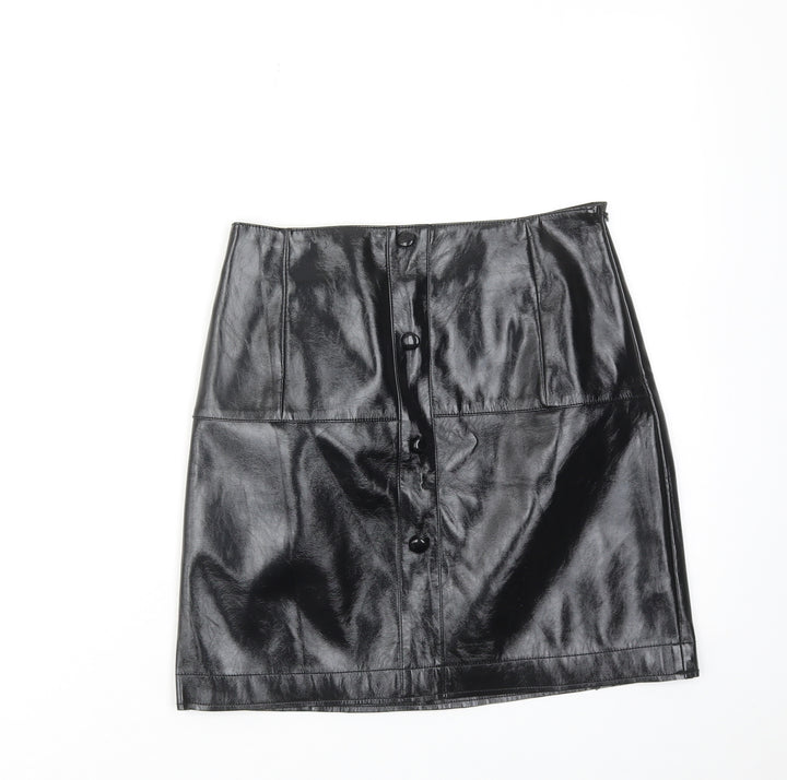 River Island Womens Black Polyurethane A-Line Skirt Size 6 Zip