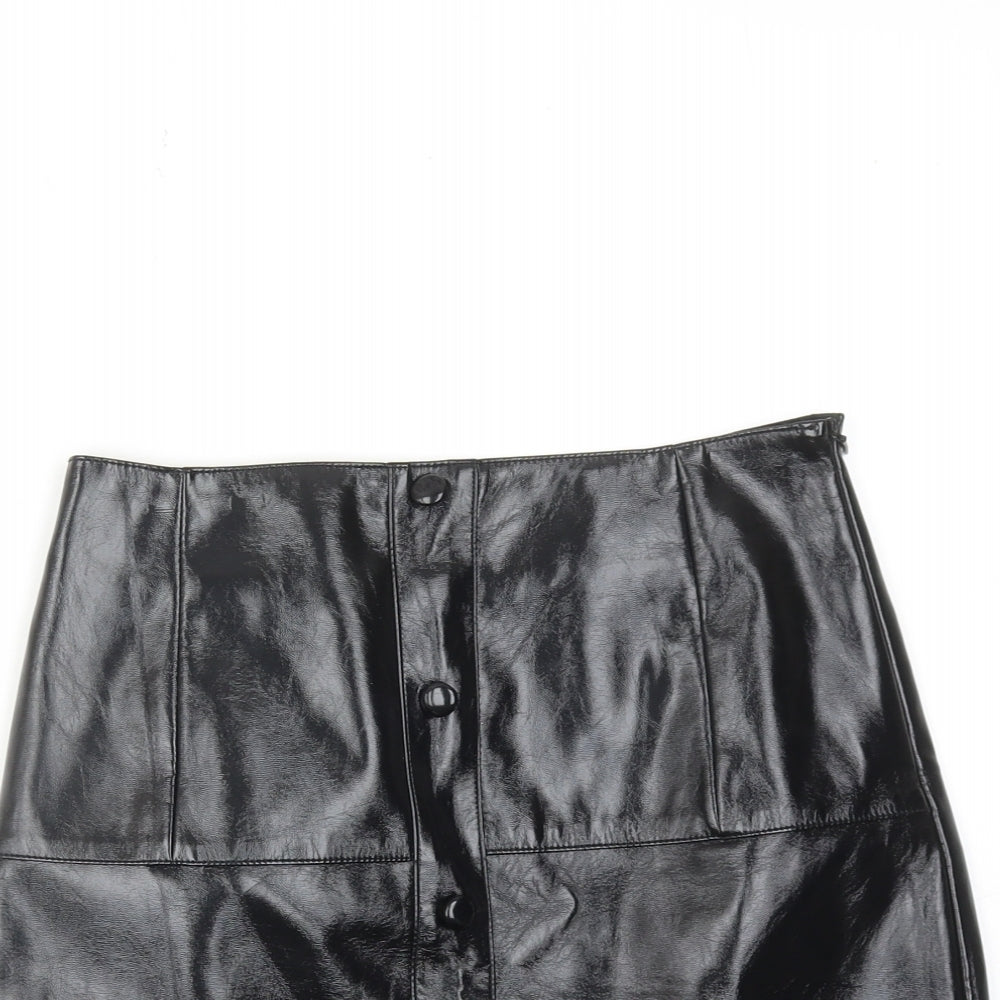 River Island Womens Black Polyurethane A-Line Skirt Size 6 Zip