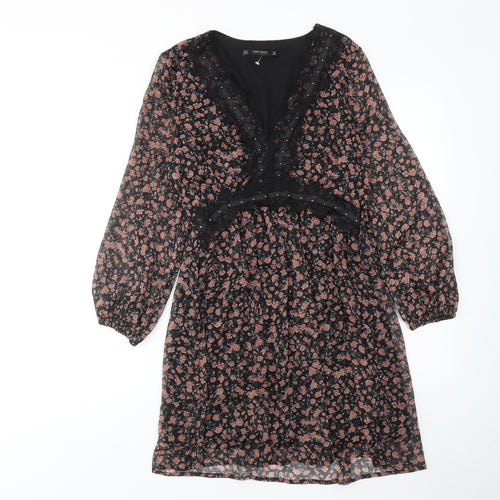Zara Womens Multicoloured Floral Polyester A-Line Size S V-Neck Pullover