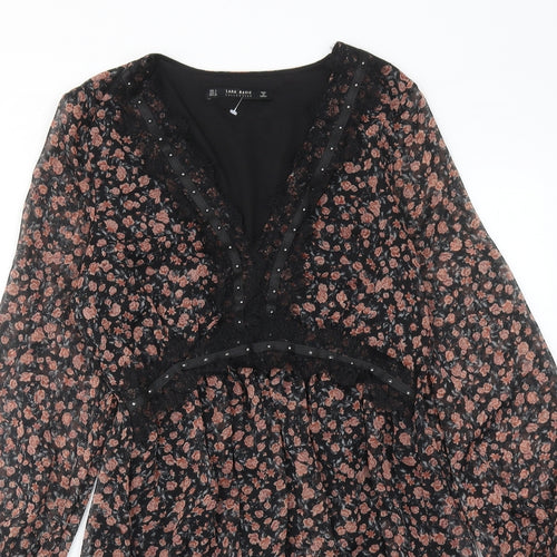 Zara Womens Multicoloured Floral Polyester A-Line Size S V-Neck Pullover