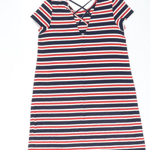 Only Womens Multicoloured Striped Viscose T-Shirt Dress Size L Round Neck Pullover