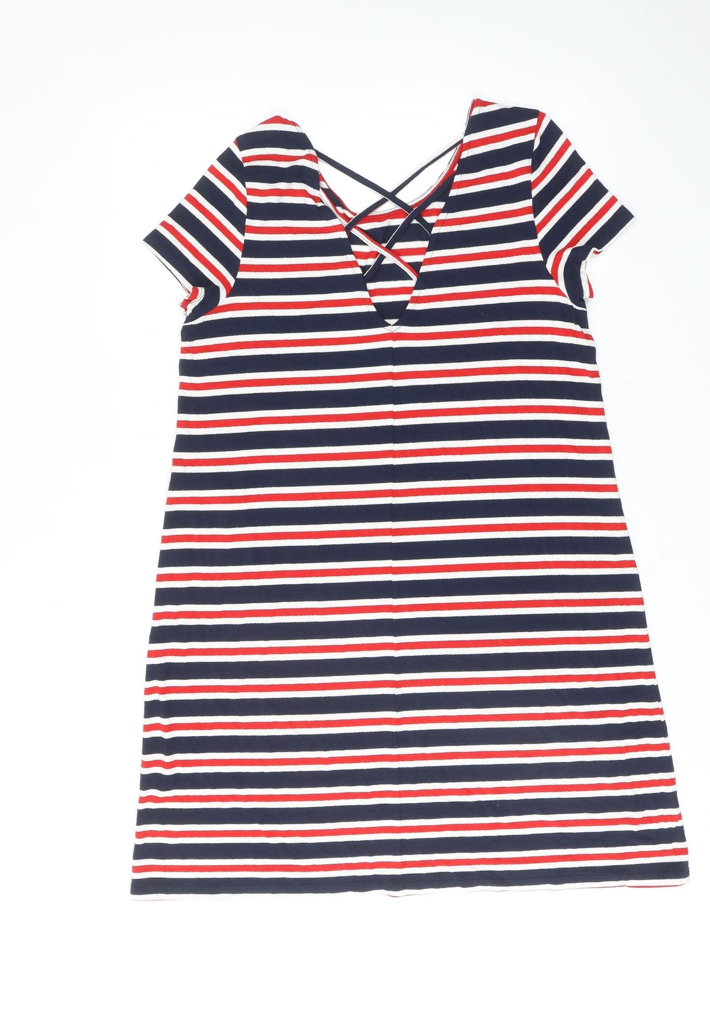 Only Womens Multicoloured Striped Viscose T-Shirt Dress Size L Round Neck Pullover