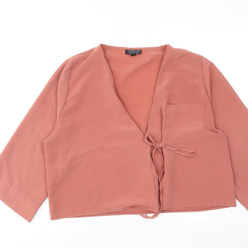 Topshop Womens Pink Polyester Basic Blouse Size 8 V-Neck - Tie Front