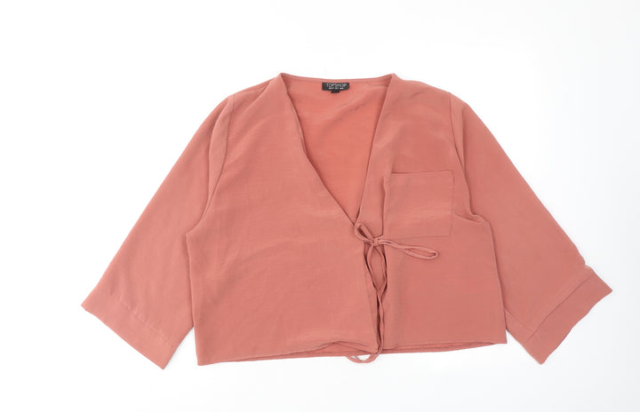 Topshop Womens Pink Polyester Basic Blouse Size 8 V-Neck - Tie Front