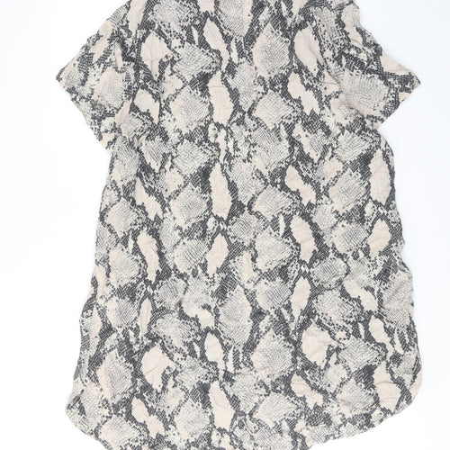 H&M Womens Beige Animal Print Viscose A-Line Size M V-Neck Pullover - Snakeskin pattern