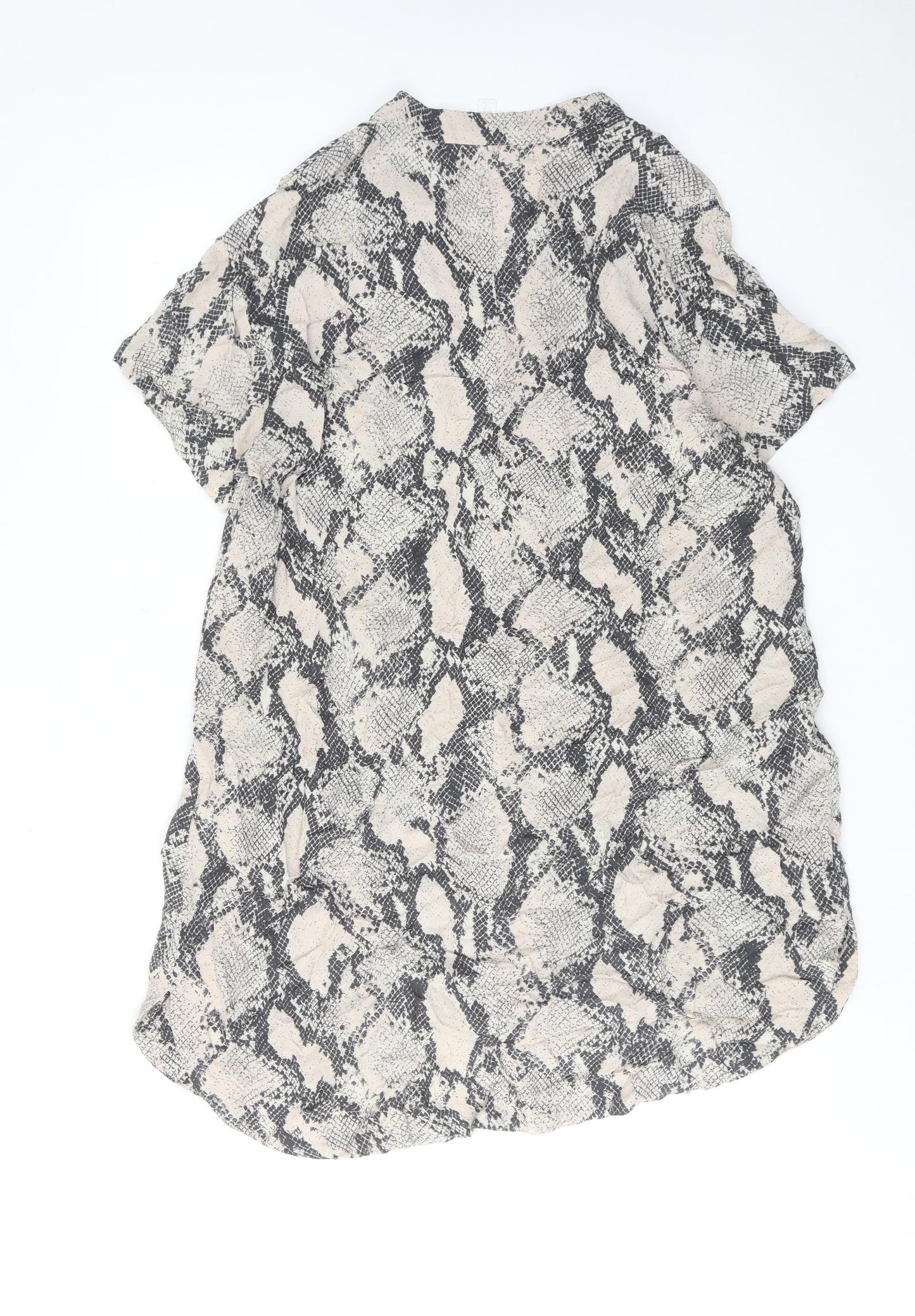 H&M Womens Beige Animal Print Viscose A-Line Size M V-Neck Pullover - Snakeskin pattern