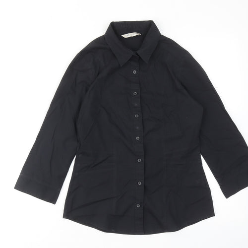 Marks and Spencer Womens Black Polyester Basic Button-Up Size 8 Collared