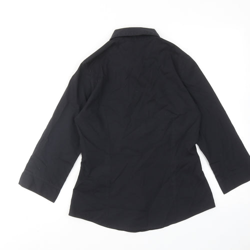 Marks and Spencer Womens Black Polyester Basic Button-Up Size 8 Collared