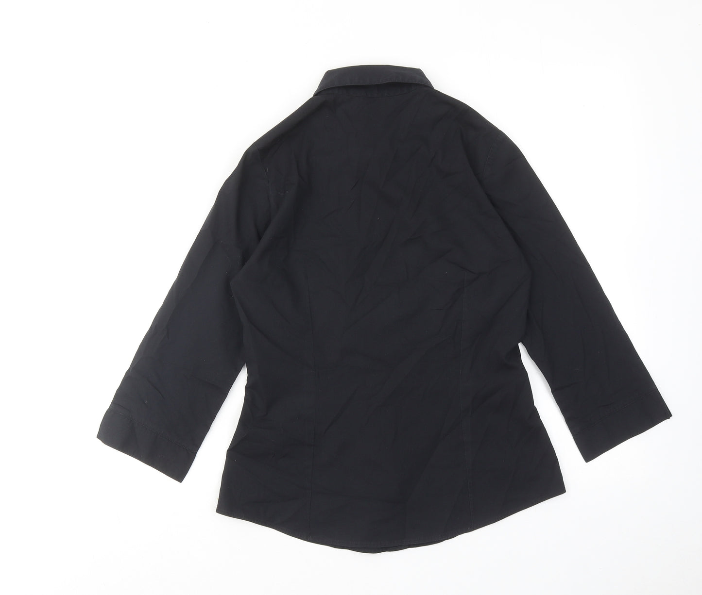 Marks and Spencer Womens Black Polyester Basic Button-Up Size 8 Collared