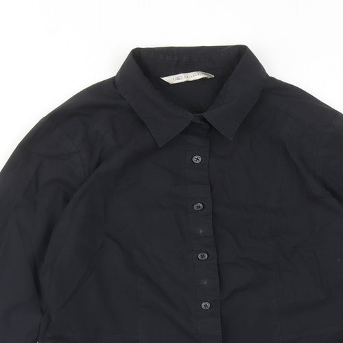 Marks and Spencer Womens Black Polyester Basic Button-Up Size 8 Collared