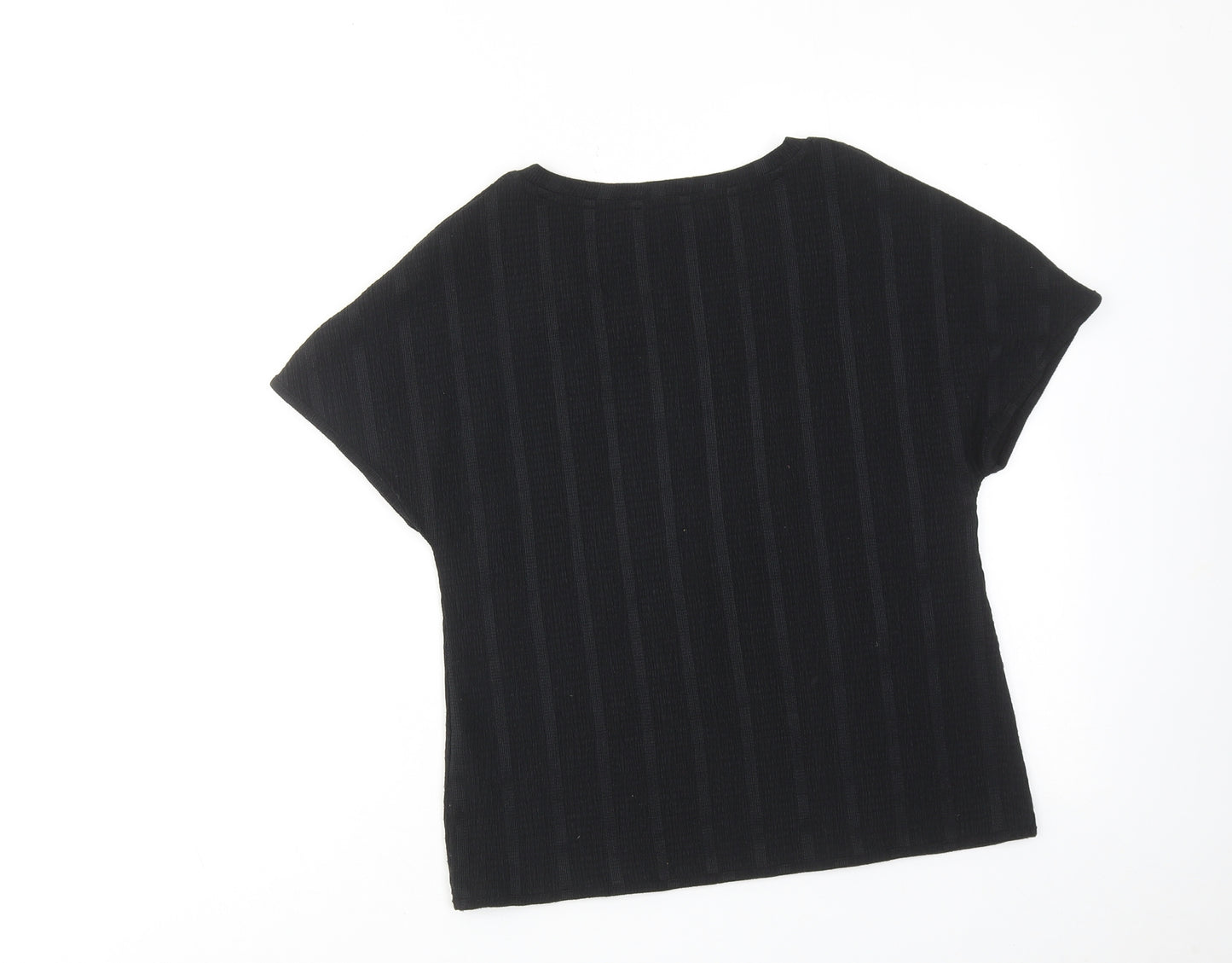 Marks and Spencer Womens Black Striped Polyester Basic T-Shirt Size 6 V-Neck