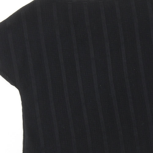 Marks and Spencer Womens Black Striped Polyester Basic T-Shirt Size 6 V-Neck