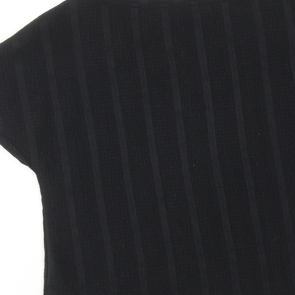 Marks and Spencer Womens Black Striped Polyester Basic T-Shirt Size 6 V-Neck