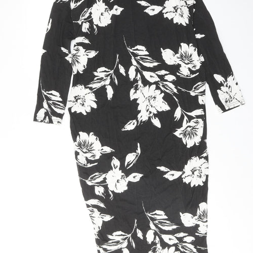 Boohoo Womens Black Floral Viscose Jumper Dress Size 16 Round Neck Pullover