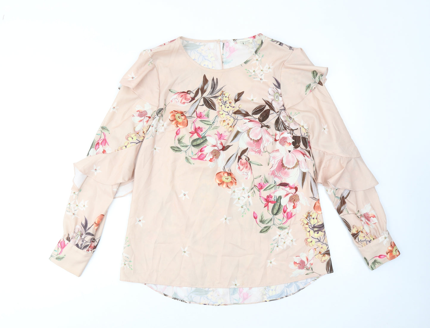 River Island Womens Beige Floral Polyester Basic Blouse Size 8 Round Neck