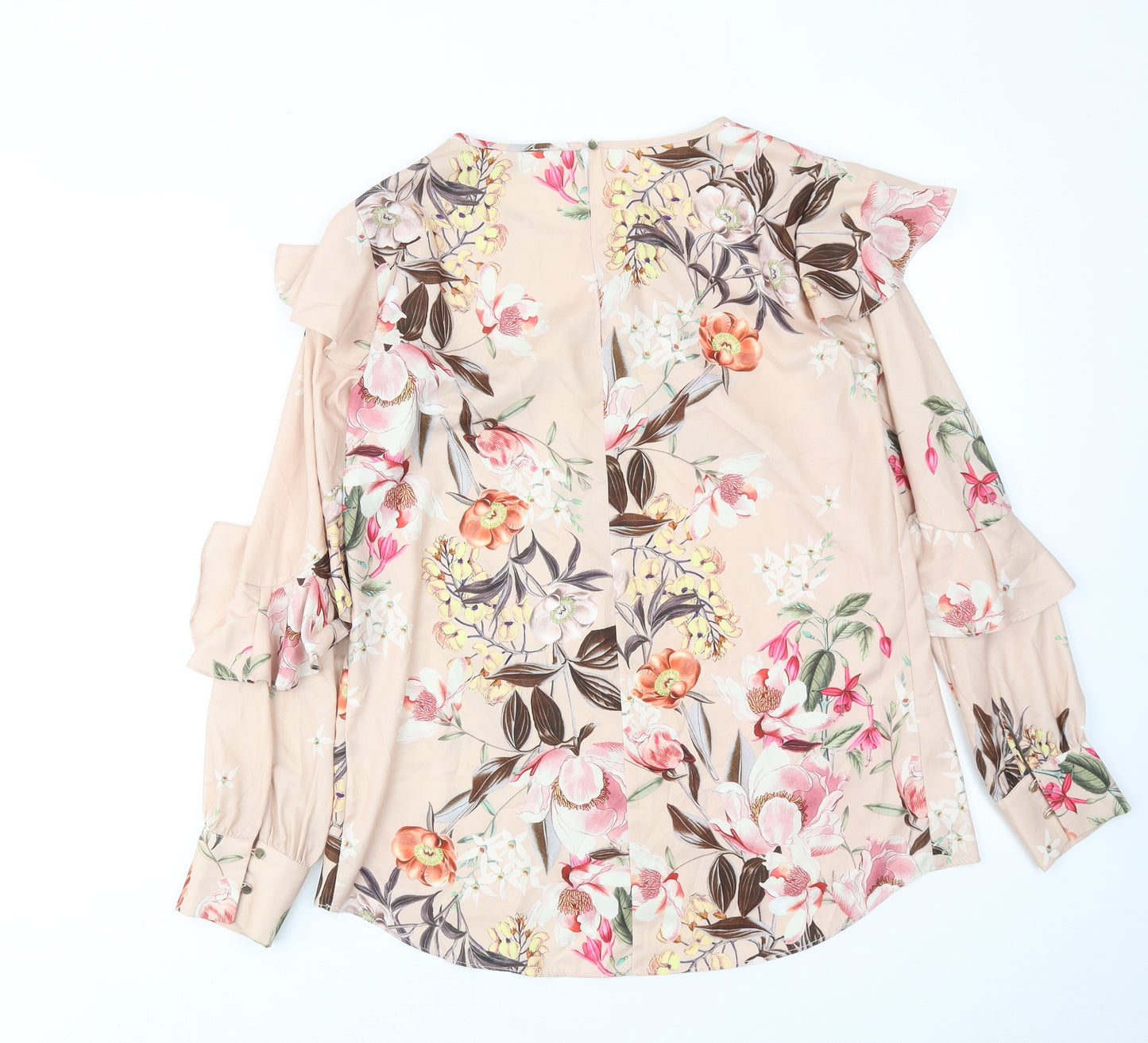 River Island Womens Beige Floral Polyester Basic Blouse Size 8 Round Neck