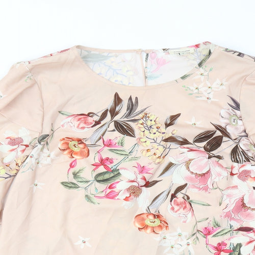 River Island Womens Beige Floral Polyester Basic Blouse Size 8 Round Neck