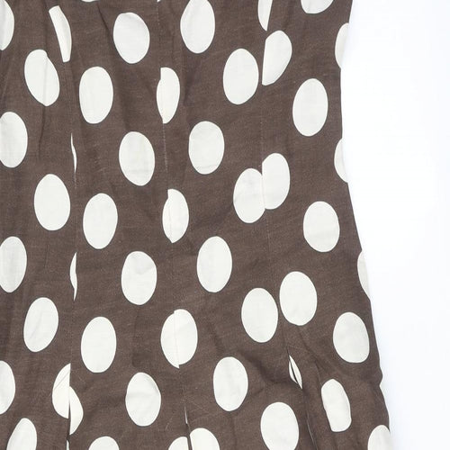 Paul Costelloe Womens Brown Polka Dot Linen Fit & Flare Size 14 Round Neck Zip