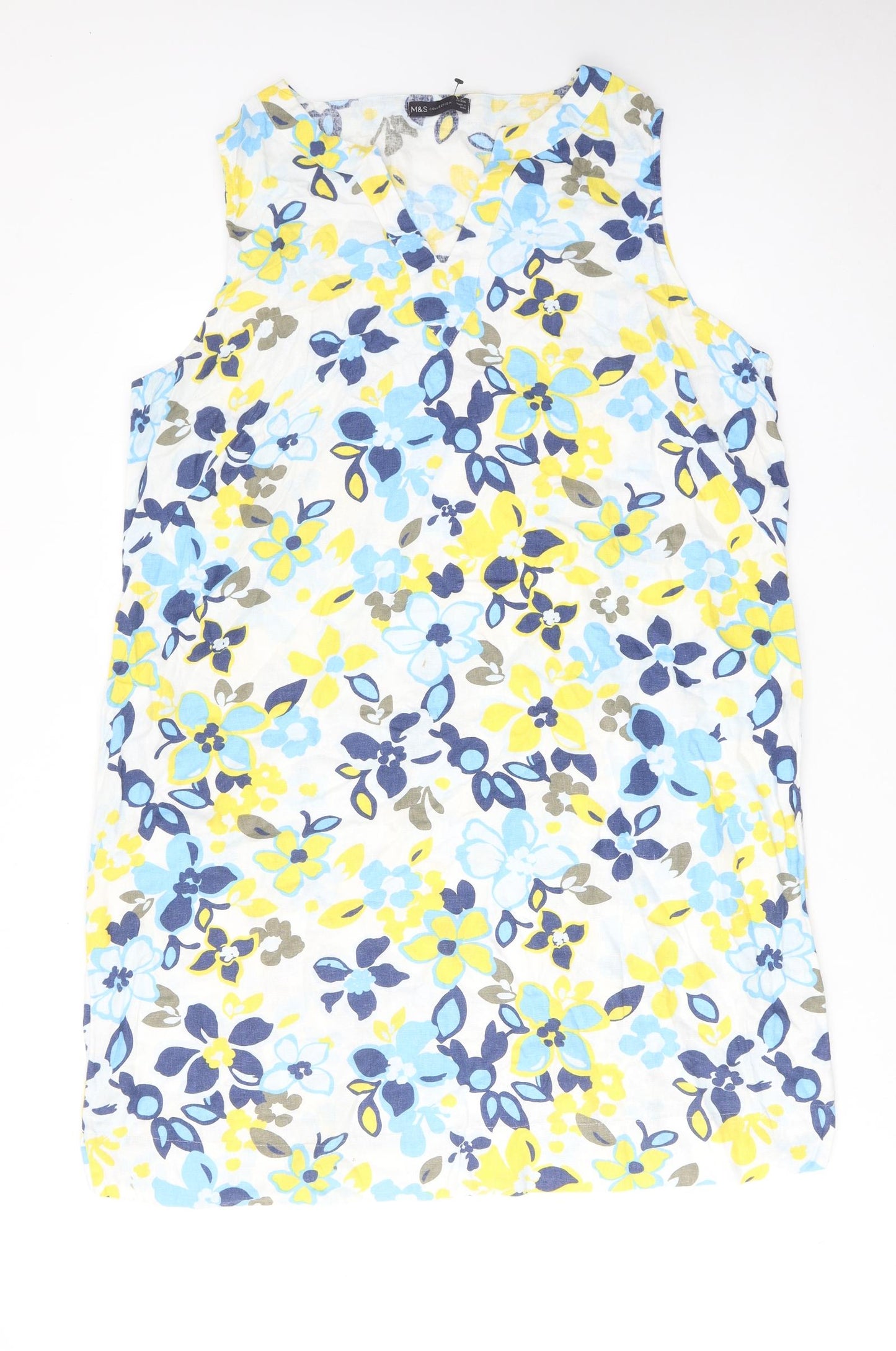 Marks and Spencer Womens Multicoloured Floral Linen A-Line Size 20 V-Neck Pullover