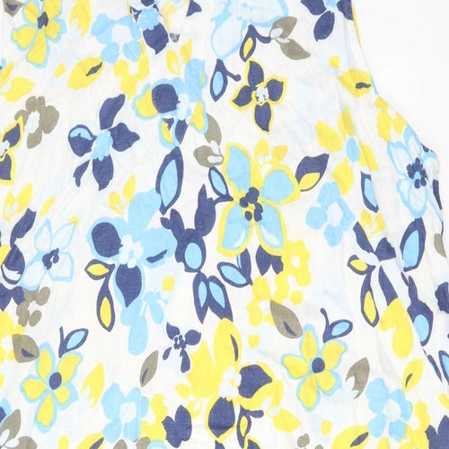 Marks and Spencer Womens Multicoloured Floral Linen A-Line Size 20 V-Neck Pullover