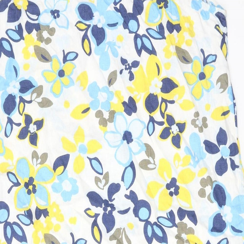 Marks and Spencer Womens Multicoloured Floral Linen A-Line Size 20 V-Neck Pullover